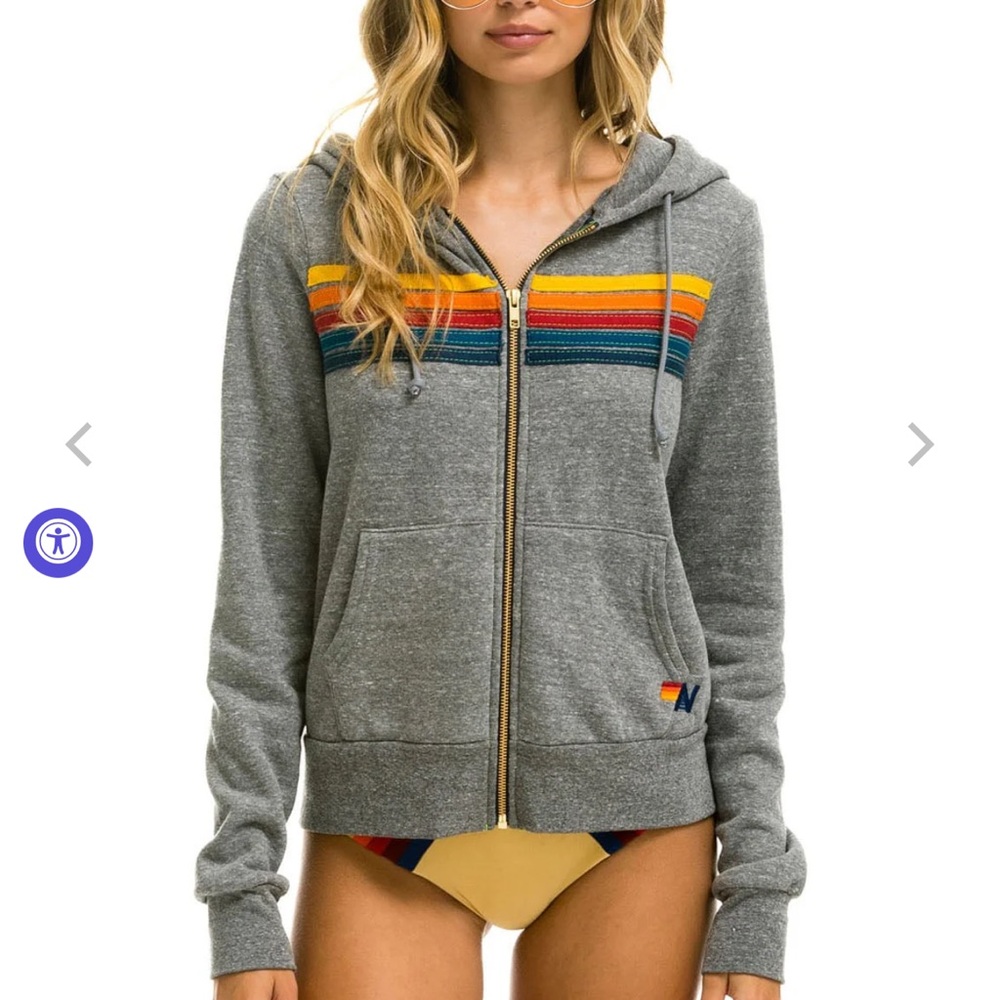 Aviator Nation 5 Stripe Hoodie Heather Grey